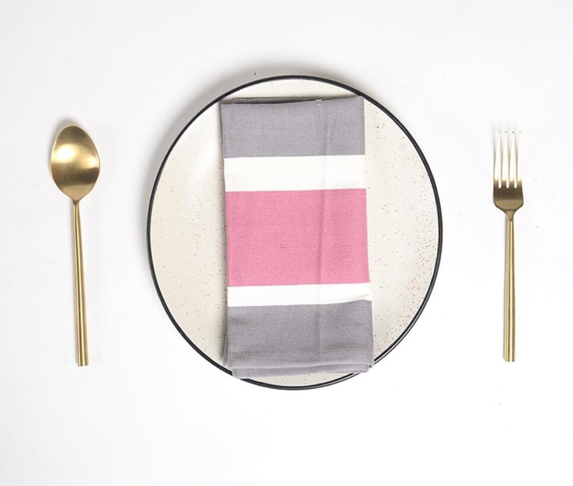 Striped Pink & Grey Table Napkins (Set of 4)