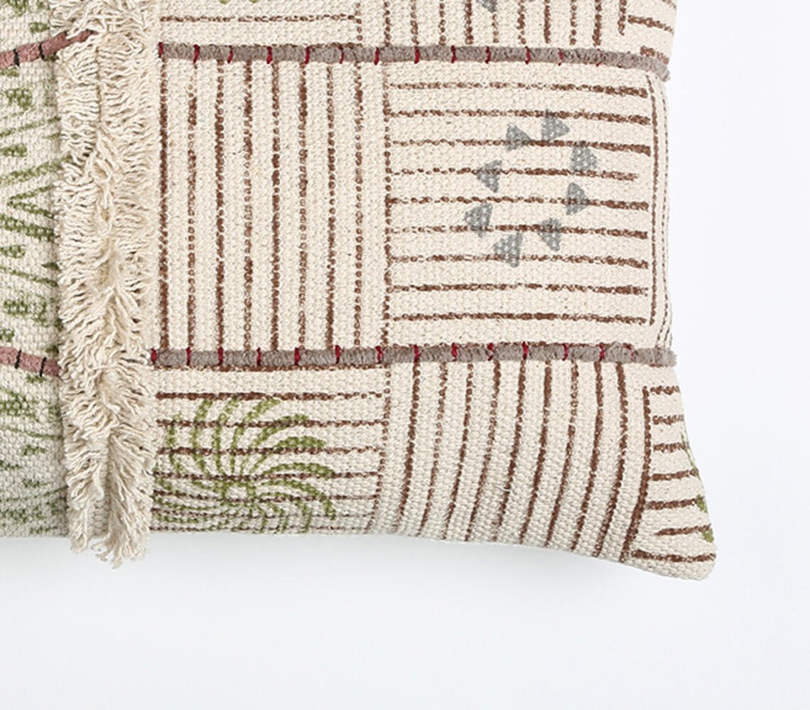 Block Printed & Embellished Lumbar Cushion cover