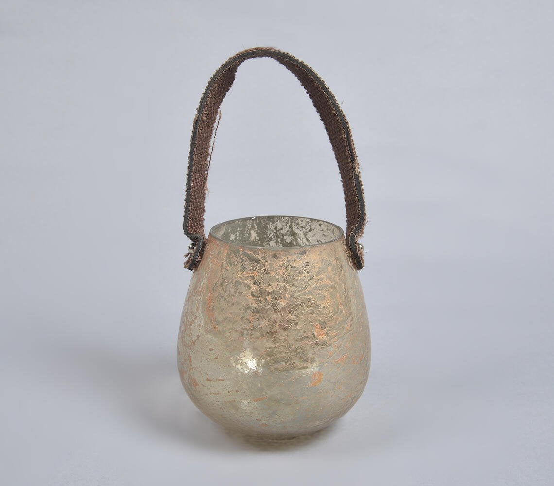 Mercury Glass Votive with Leather Handle