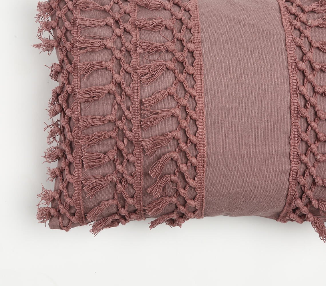 Dusty Pink Tasseled Cushion Cover, 20 x 14 inches