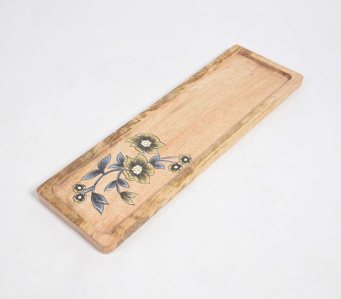 Floral Hand Printed Mango Wood Tray