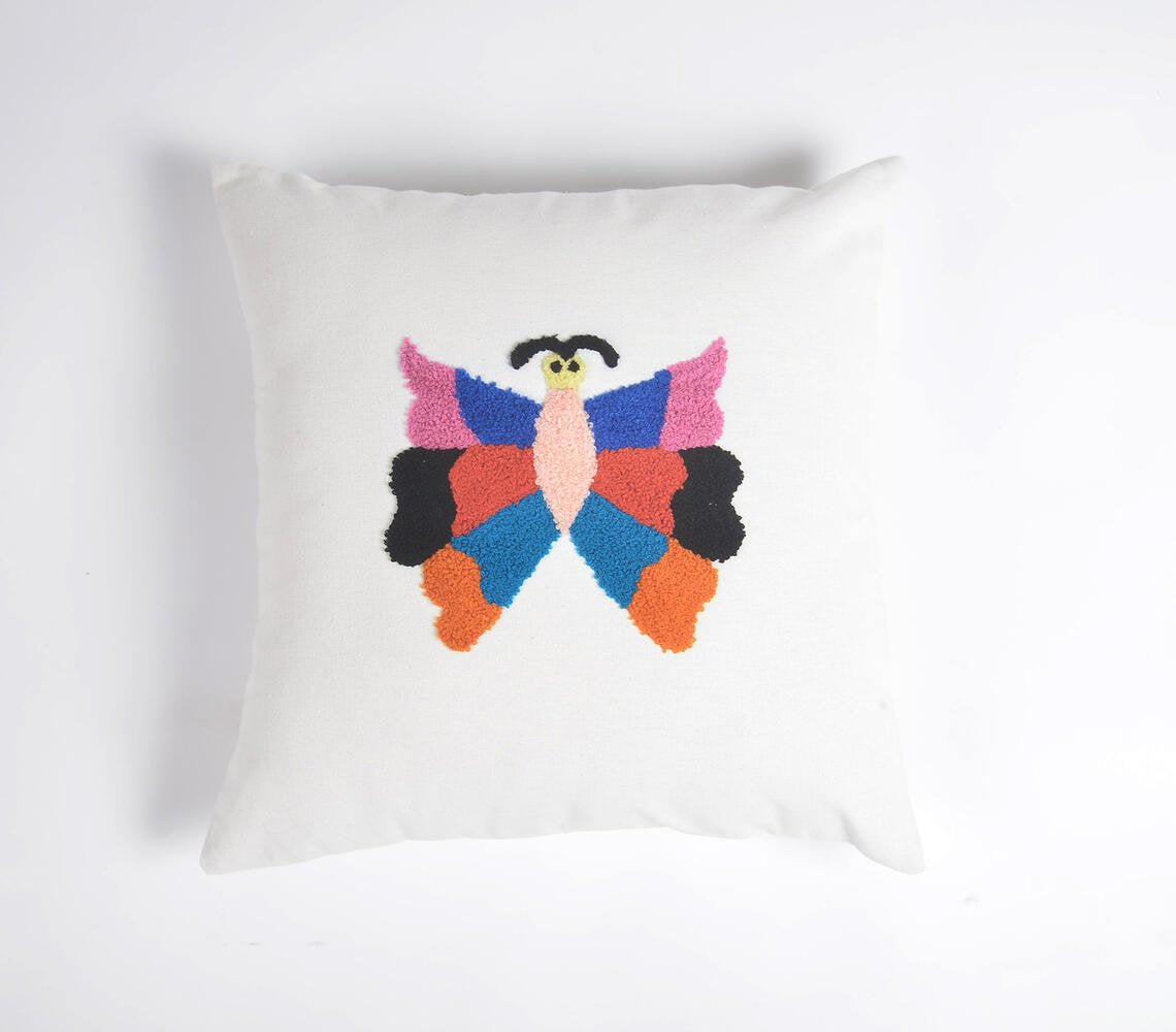 Quirky Butterfly Embroidered Cushion Cover, 16 x 16 inches