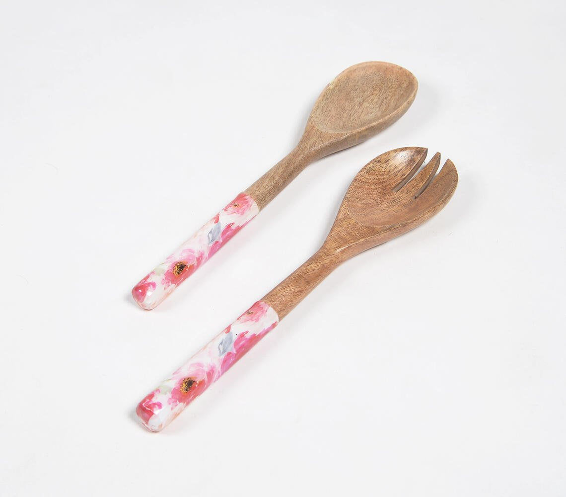 Enamelled Wooden Salad Serving Spoons