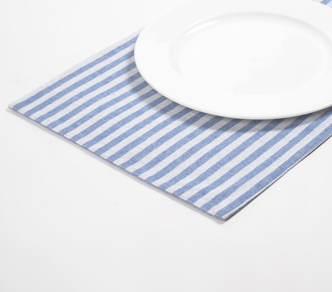 Blauw gestreepte katoenen placemats (set van 4)