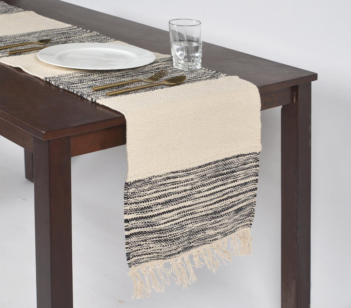 Handwoven Block Striped & Tasseled Table Runner