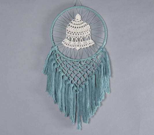 Teal Crochet Dreamcatcher with Bell Motif