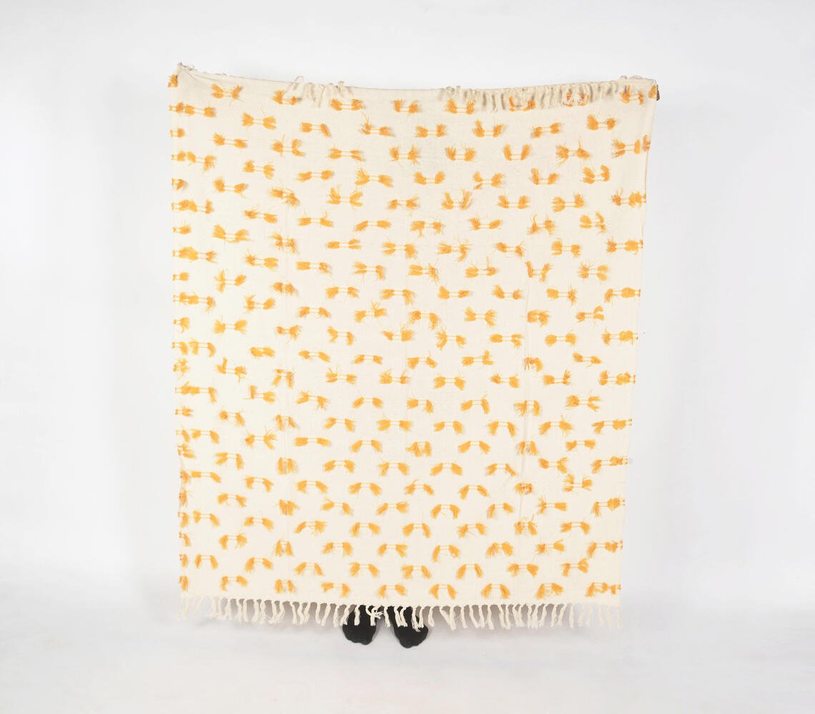 Handwoven Cotton Monochrome Tasseled Throw