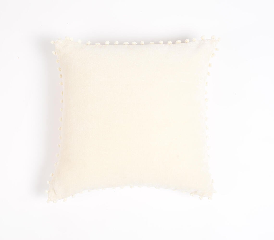 Dyed Cotton Cushion Cover with Border Embellishment, 18 x 18 inches