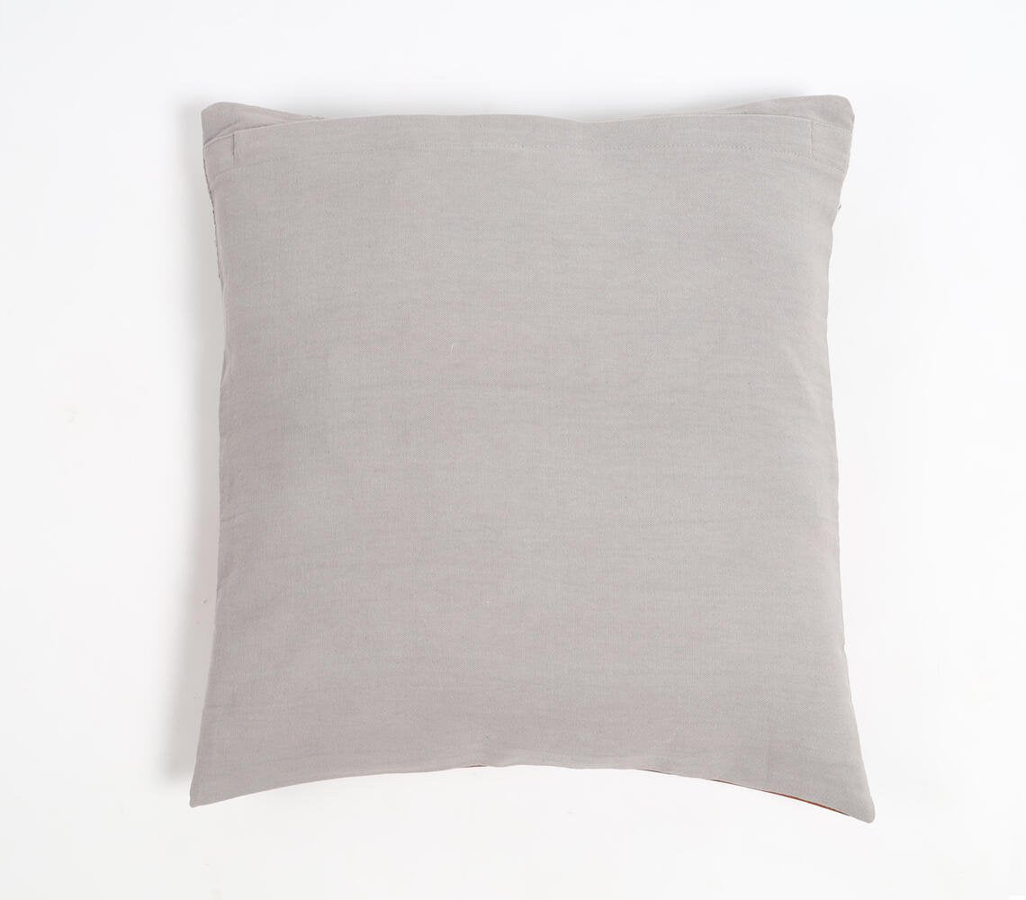 Hand Stitched Cotton & Leather Colorblock Cushion Cover