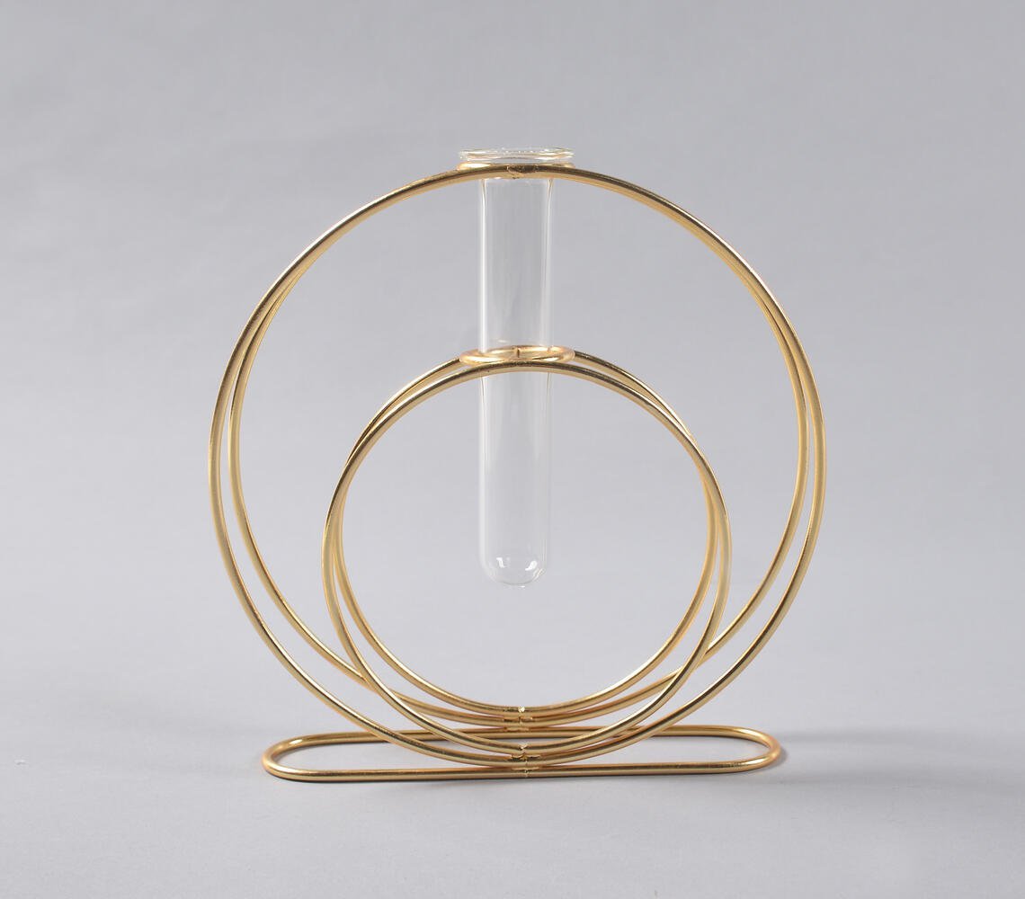 Coiled Metal & Glass Test tube Planter Vase