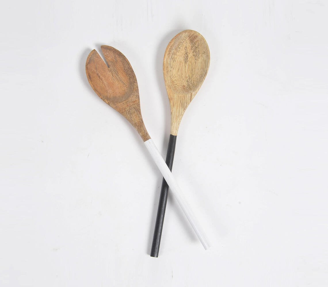 Monotone Enamelled Mango Wood Salad Servers