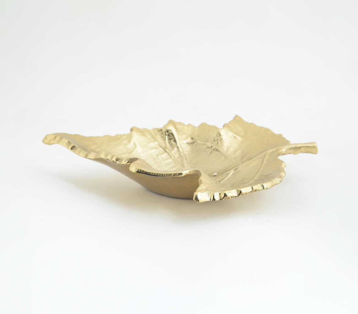 Gold Toned Autumn Leaf Aluminium Dish