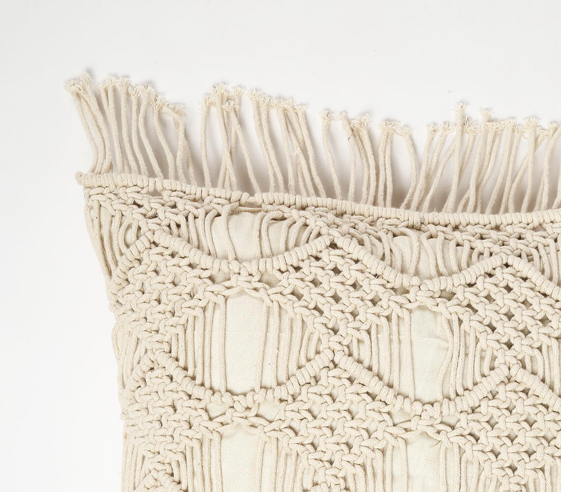 Macrame omzoomde katoenen kussenhoes