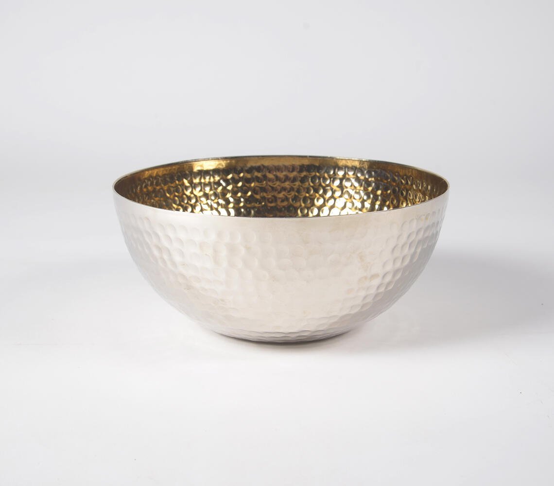 Hand Hammered Gold-Toned Aluminium Serving Bowl