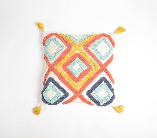 Tufted Multicolor Diamonds Cushion Cover