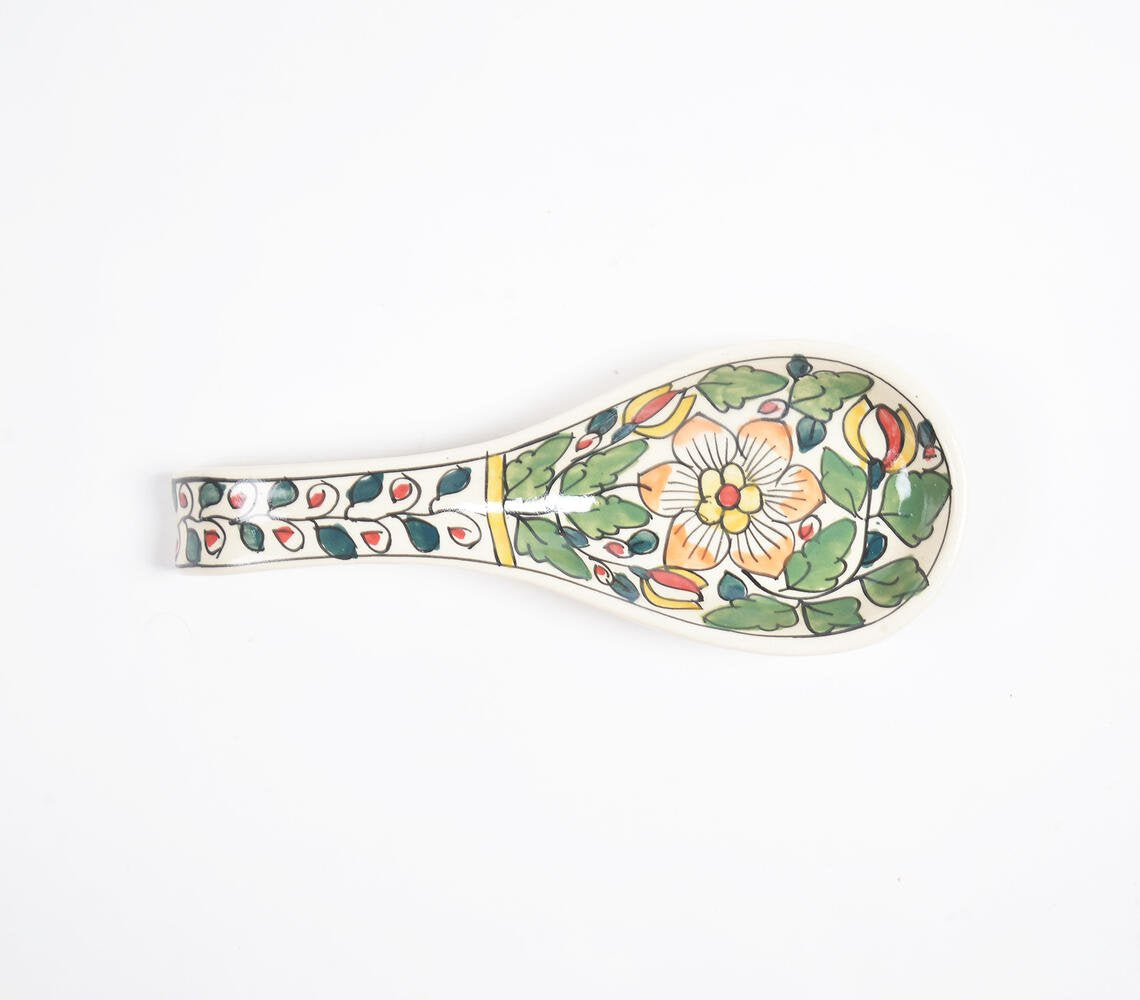 Hand Painted Vert Floral Ceramic Spoon Rest