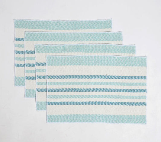 Geweven Aqua Gestreepte Placemats (set van 4)