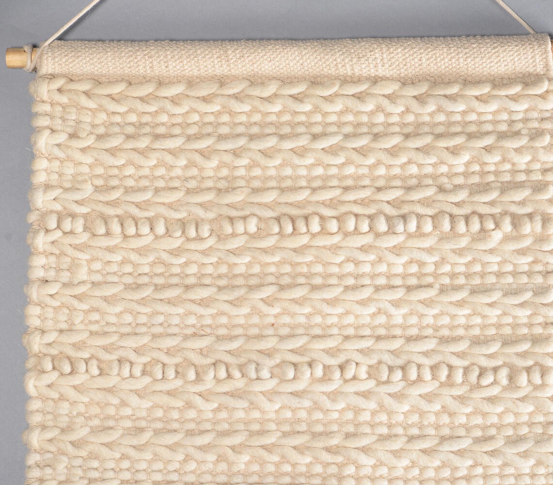 Handwoven Wool & Cotton Neutral Fringed Wall Hanging