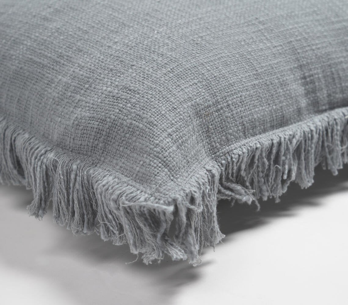 Solid Fringed Lumbar Cotton Cushion Cover