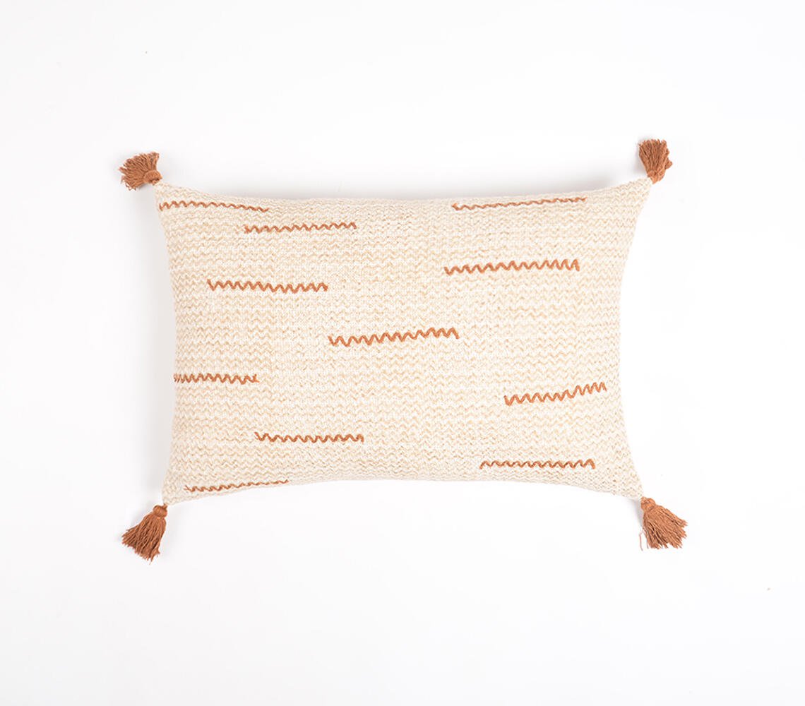 Hand Block Printed & Embroidered Cotton Lumbar Cushion cover, 22 x 14 inches