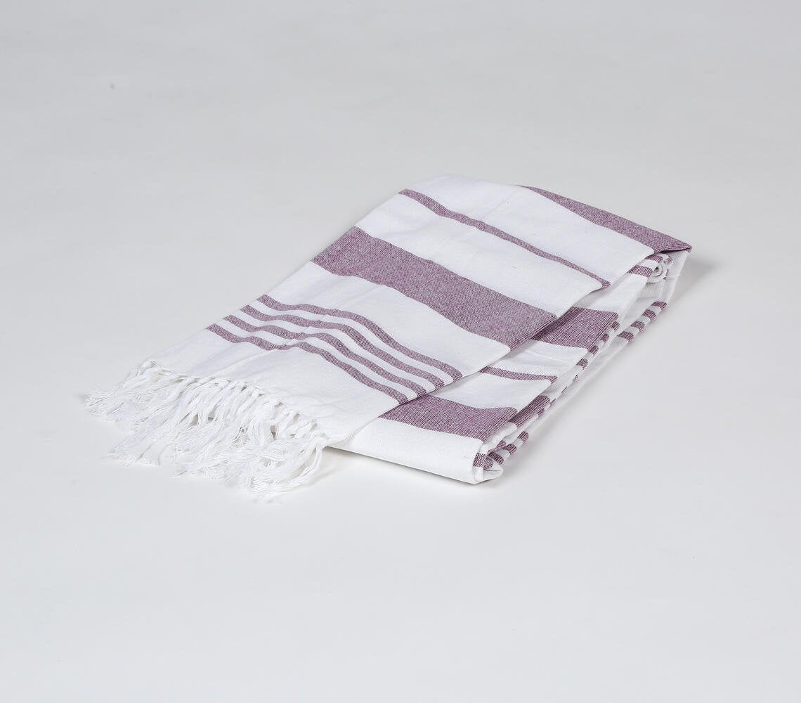 Handwoven Striped Mauve Cotton Bath Towel