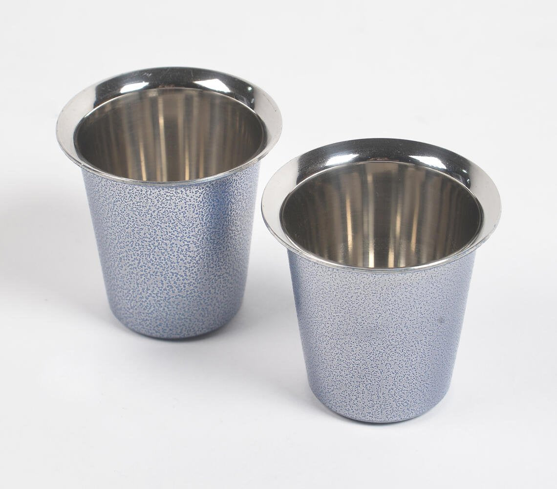 Handgemaakt roestvrijstalen blauw koffieglas (set van 2)