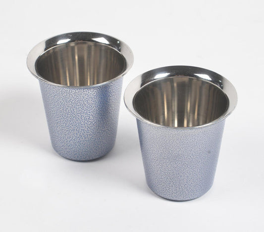 Handgemaakt roestvrijstalen blauw koffieglas (set van 2)