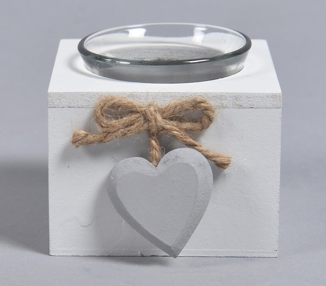 Heart Accent MDF Ivory Tealight Holder