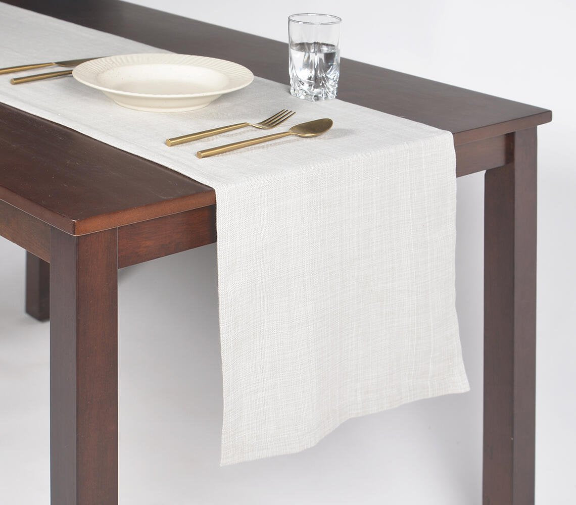 Solid Off-White Handloom Cotton Table Runner