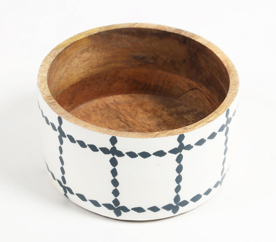 Enamelled Geometric Wooden Serving Bowl (S)