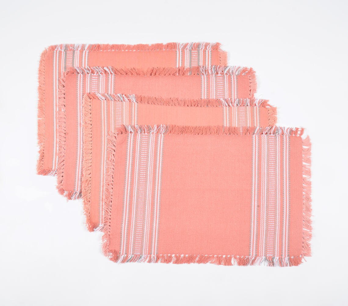 Roze placemats met franjesranden (set van 4)