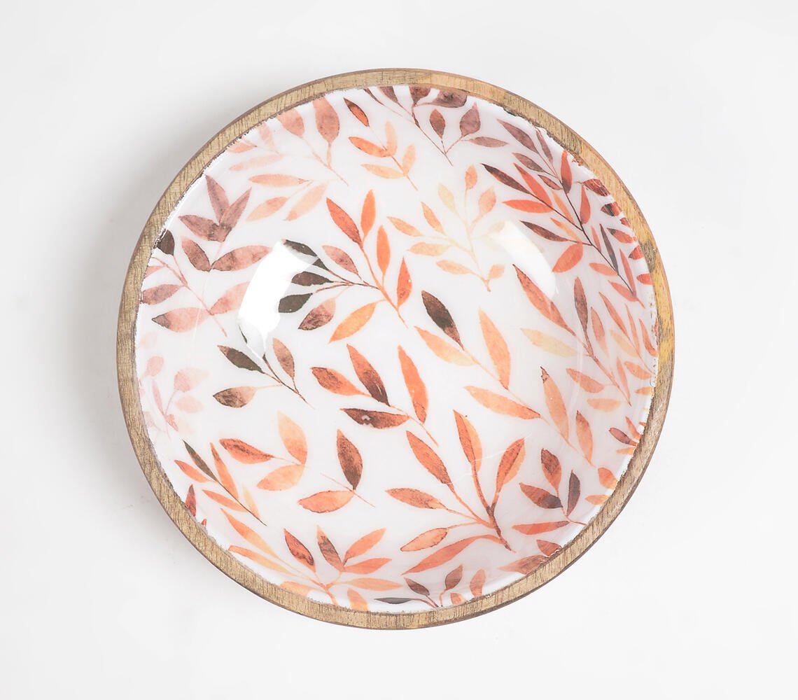 Enamelled Autumn Leaves Wooden Serving Bowl