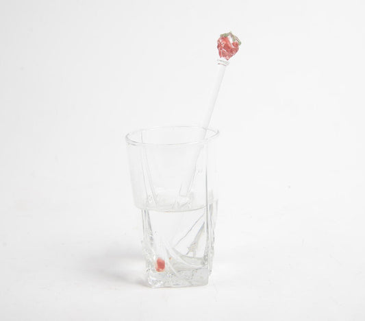 Glass Strawberry Beverage Stirrer