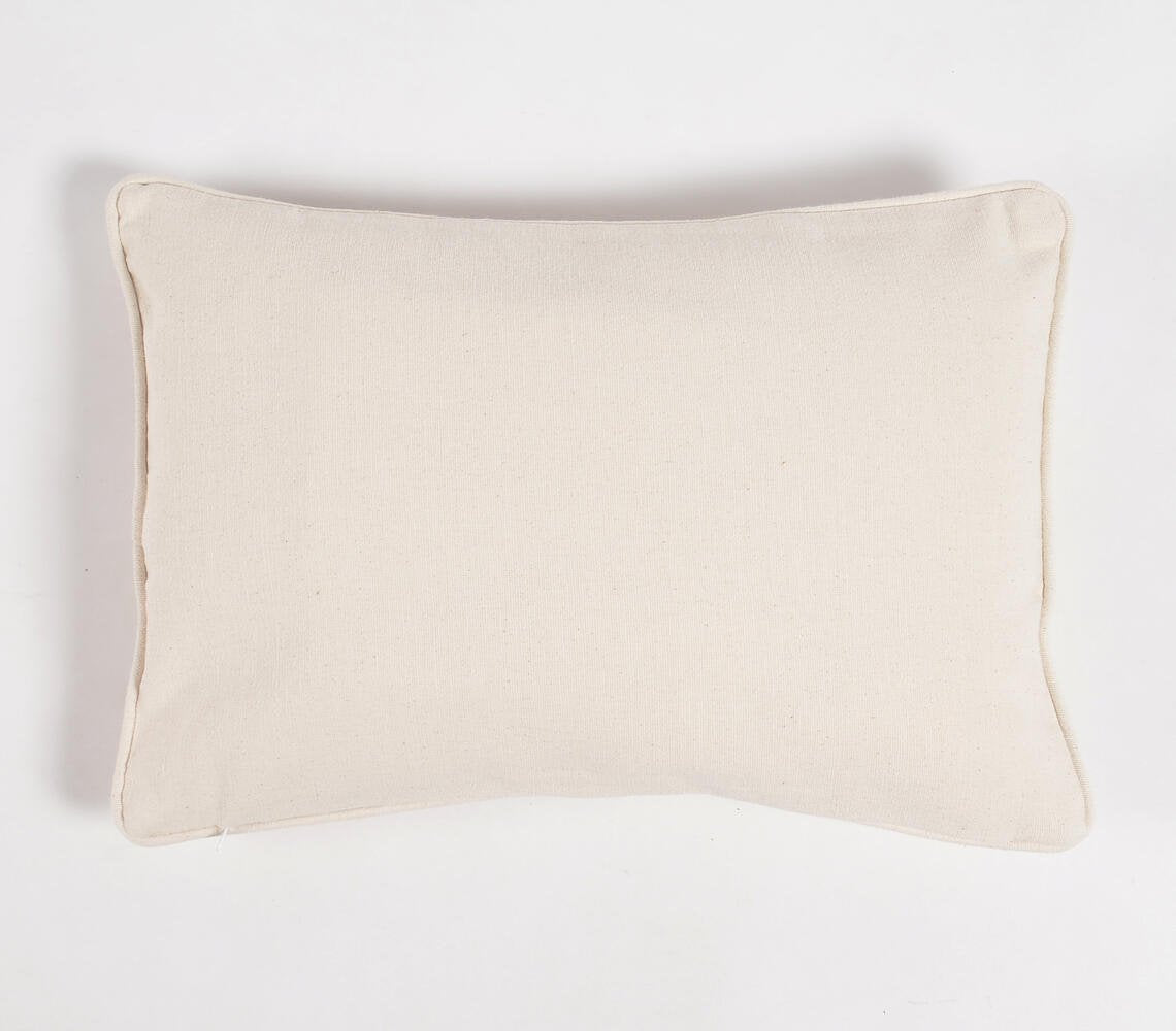 Hand Embroidered Cotton Lumbar Cushion cover, 20 x 14 inches