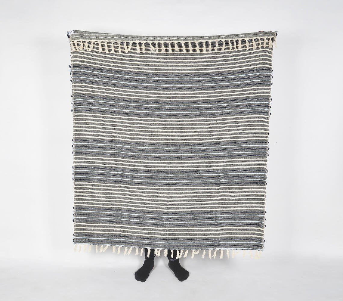 Handwoven Cotton Striped Tasseled Throw