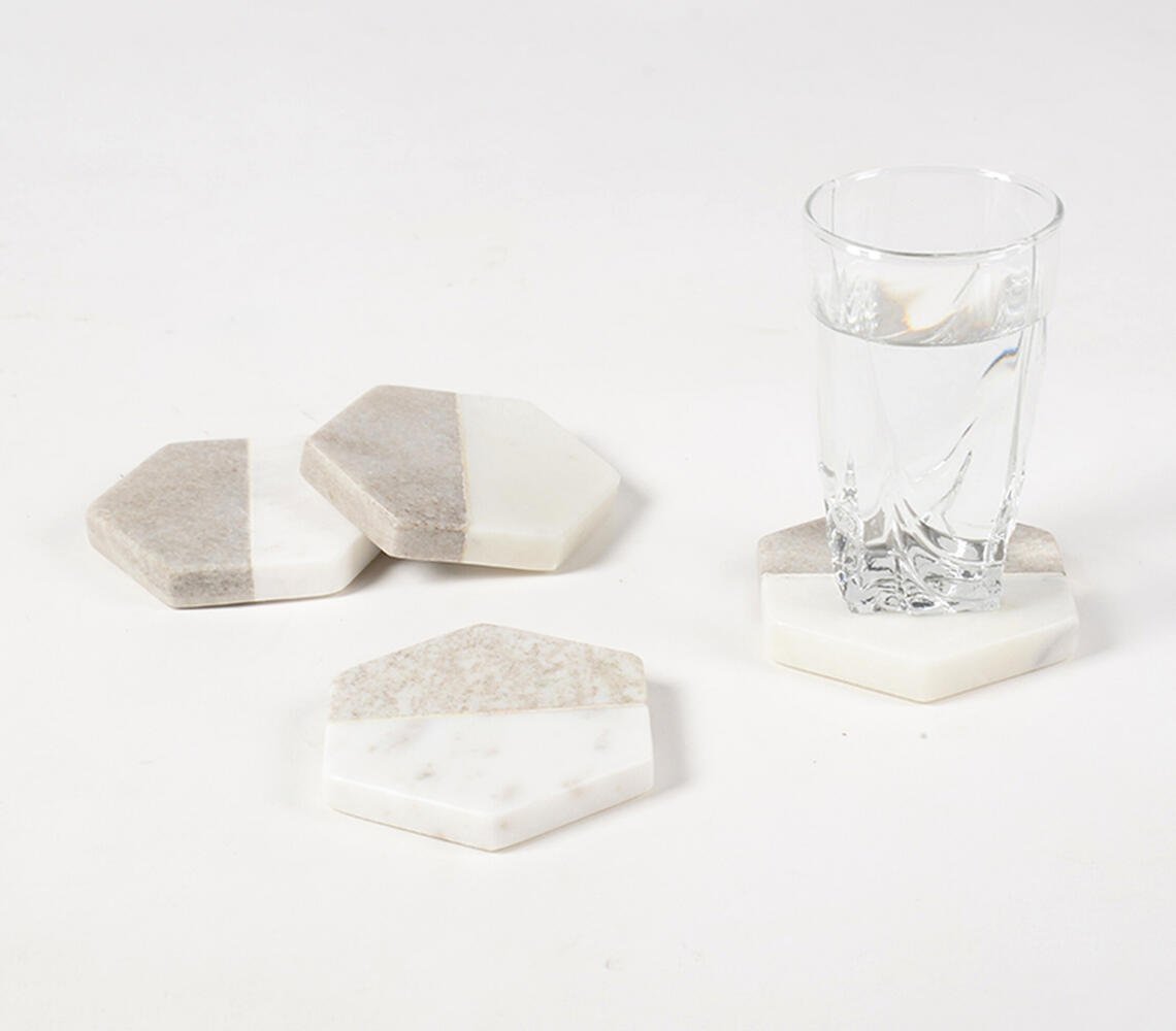 Hand Cut Marble Hexagon Coasters (set of 4)