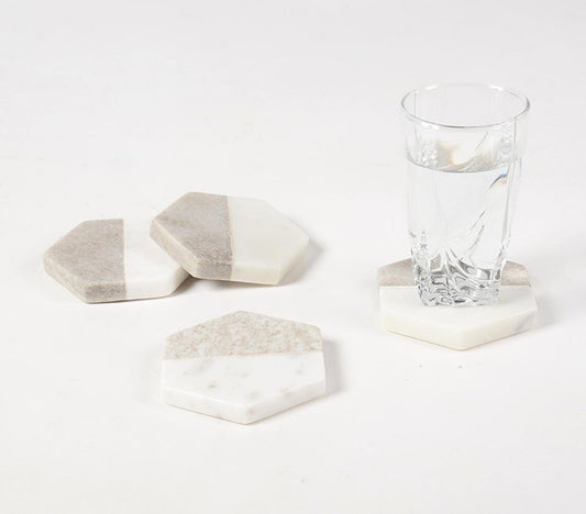 Hand Cut Marble Hexagon Coasters (set of 4)