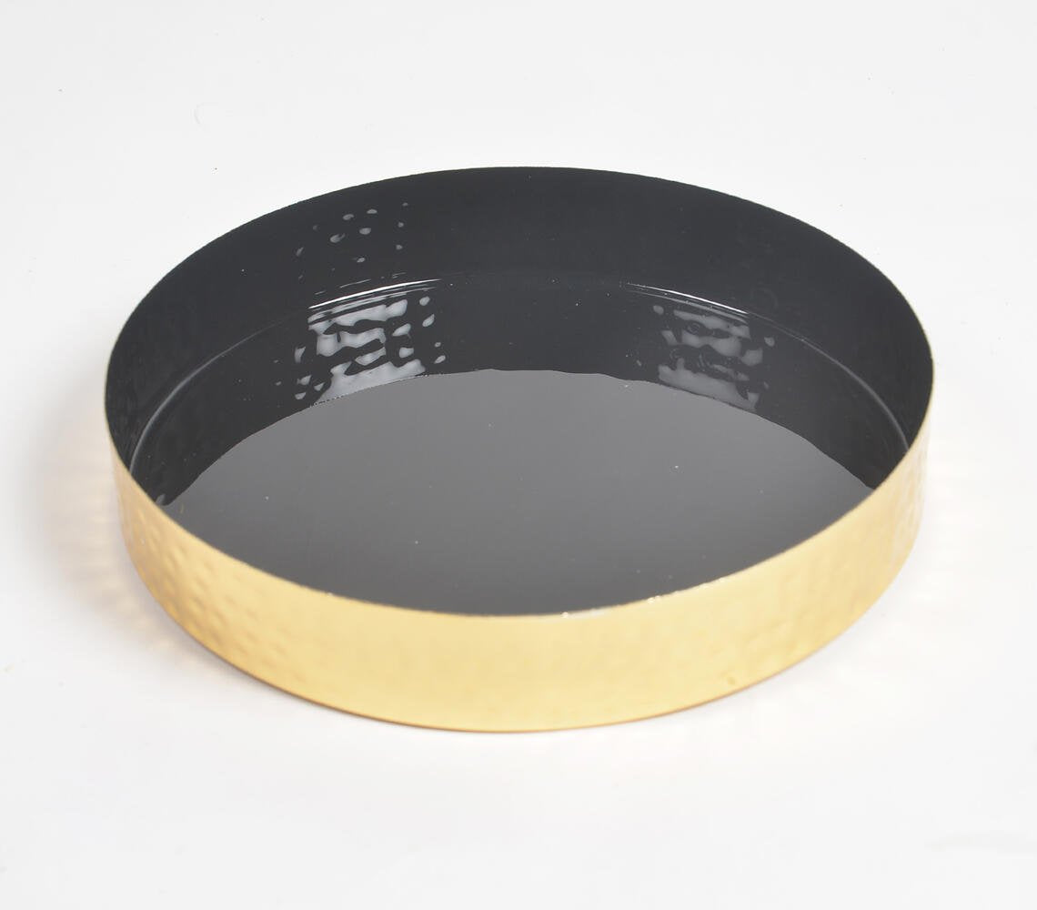 Enameled Metallic Noir Round Serving Tray