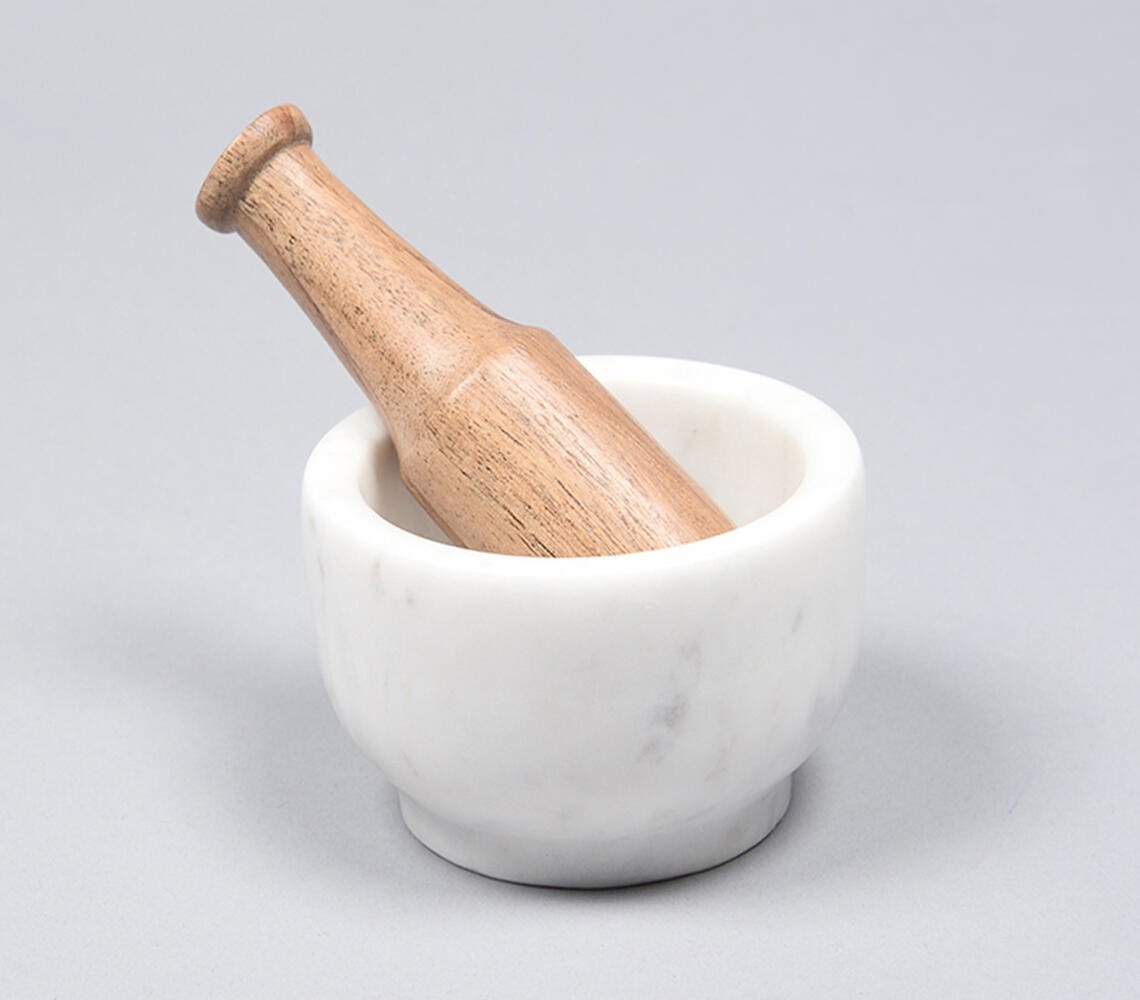 Handmade Marble & Wood Mortar Pestle Set