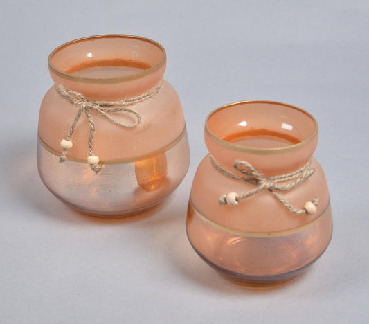 Toned Jute Ribbon Glass Votives (Set of 2)