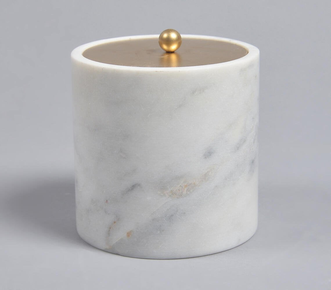 Turned Stone Jar with Metallic Lid