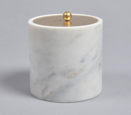 Turned Stone Jar with Metallic Lid