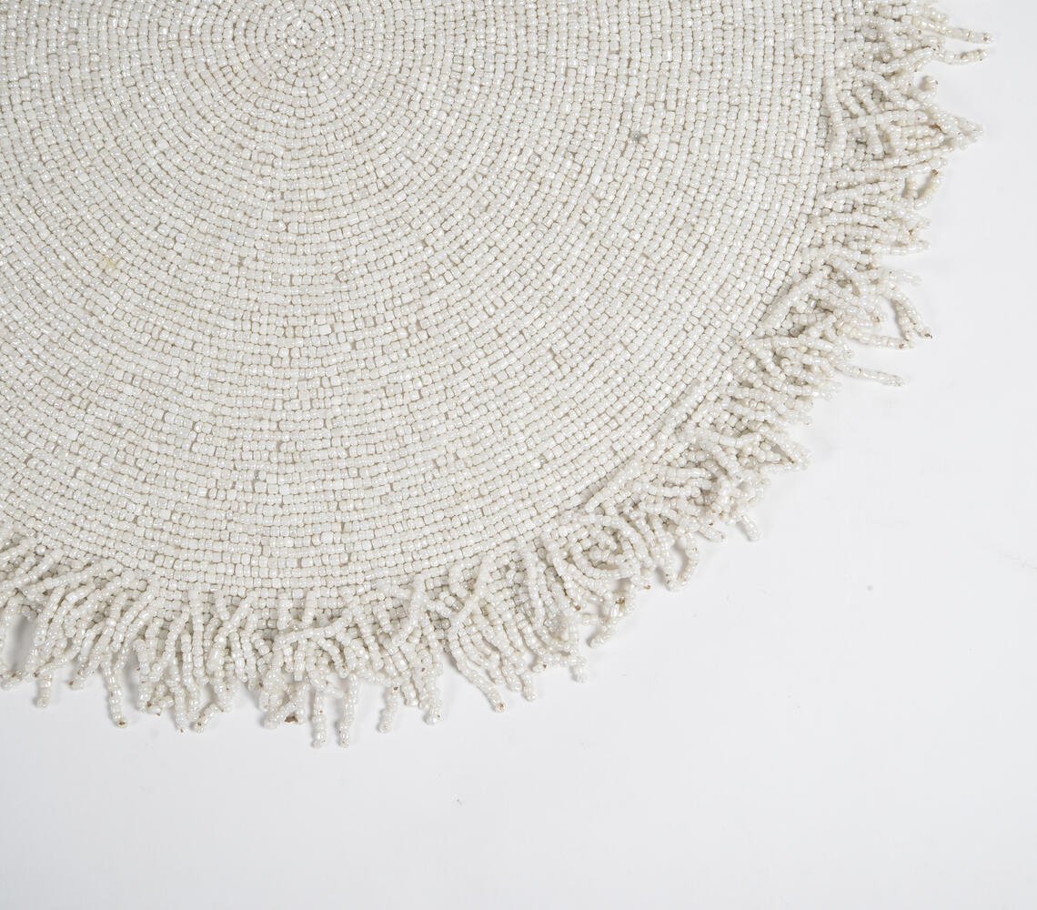 Beaded Eggshell Placemat with Fringes