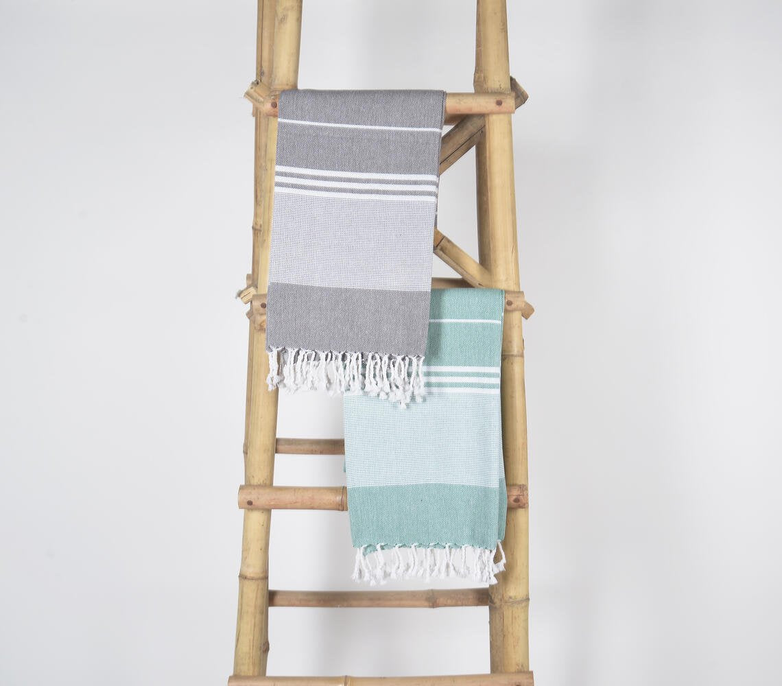 Handwoven Cotton striped Sage & Ash Bath Towels (Set Of 2)