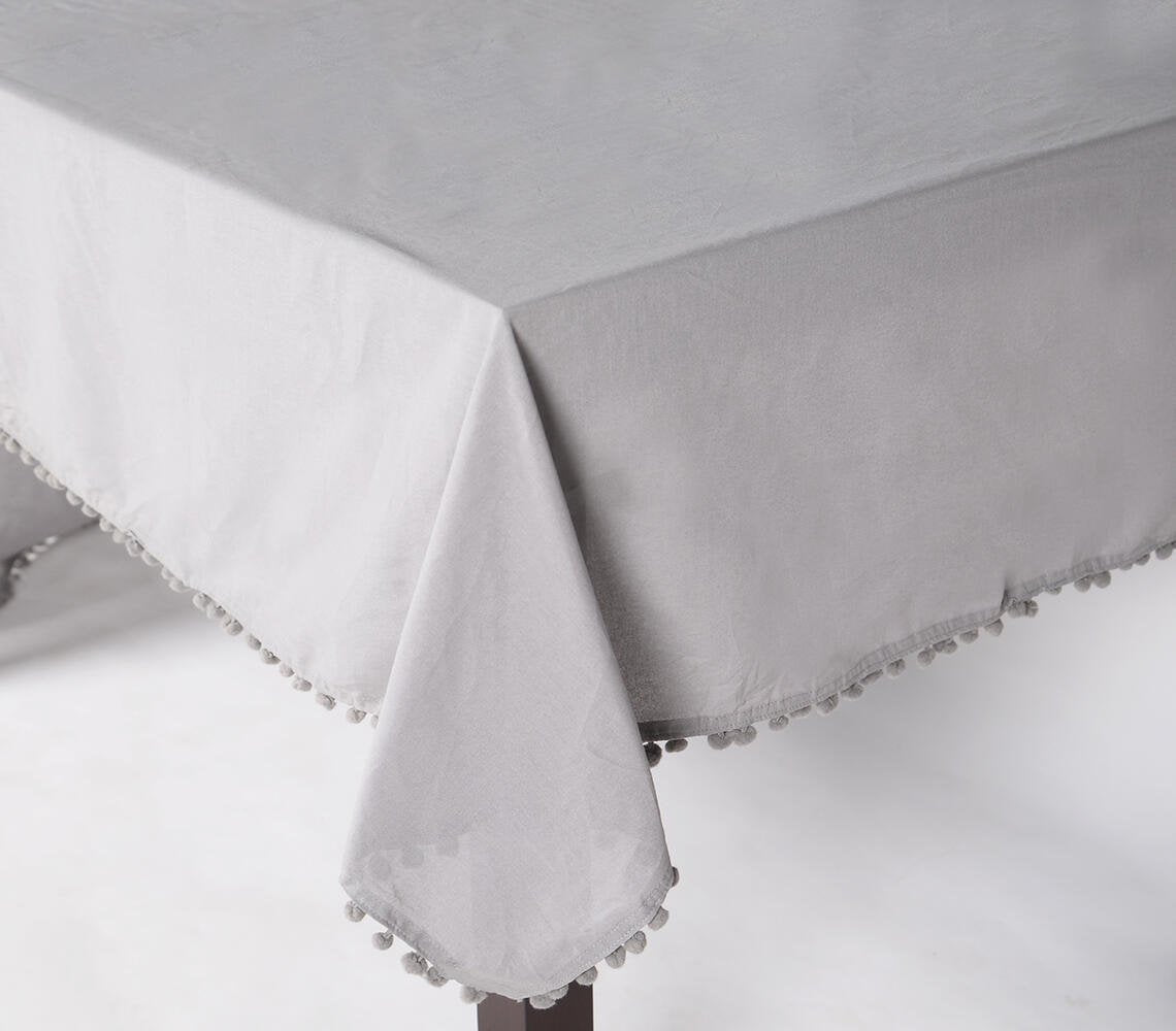 Solid Silver Cotton Table cover with embellished border