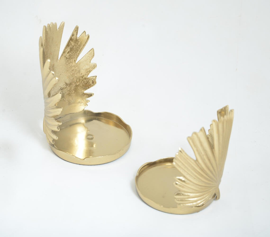 Palm Leaf Aluminium Candle Holder (Set of 2)