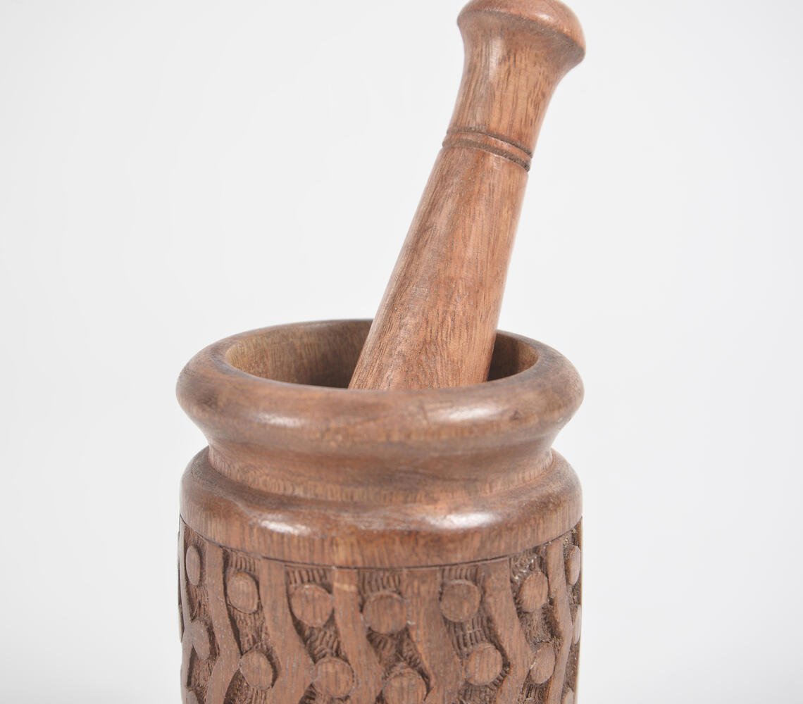 Hand Carved & Turned Wooden Morter & Pestle Set