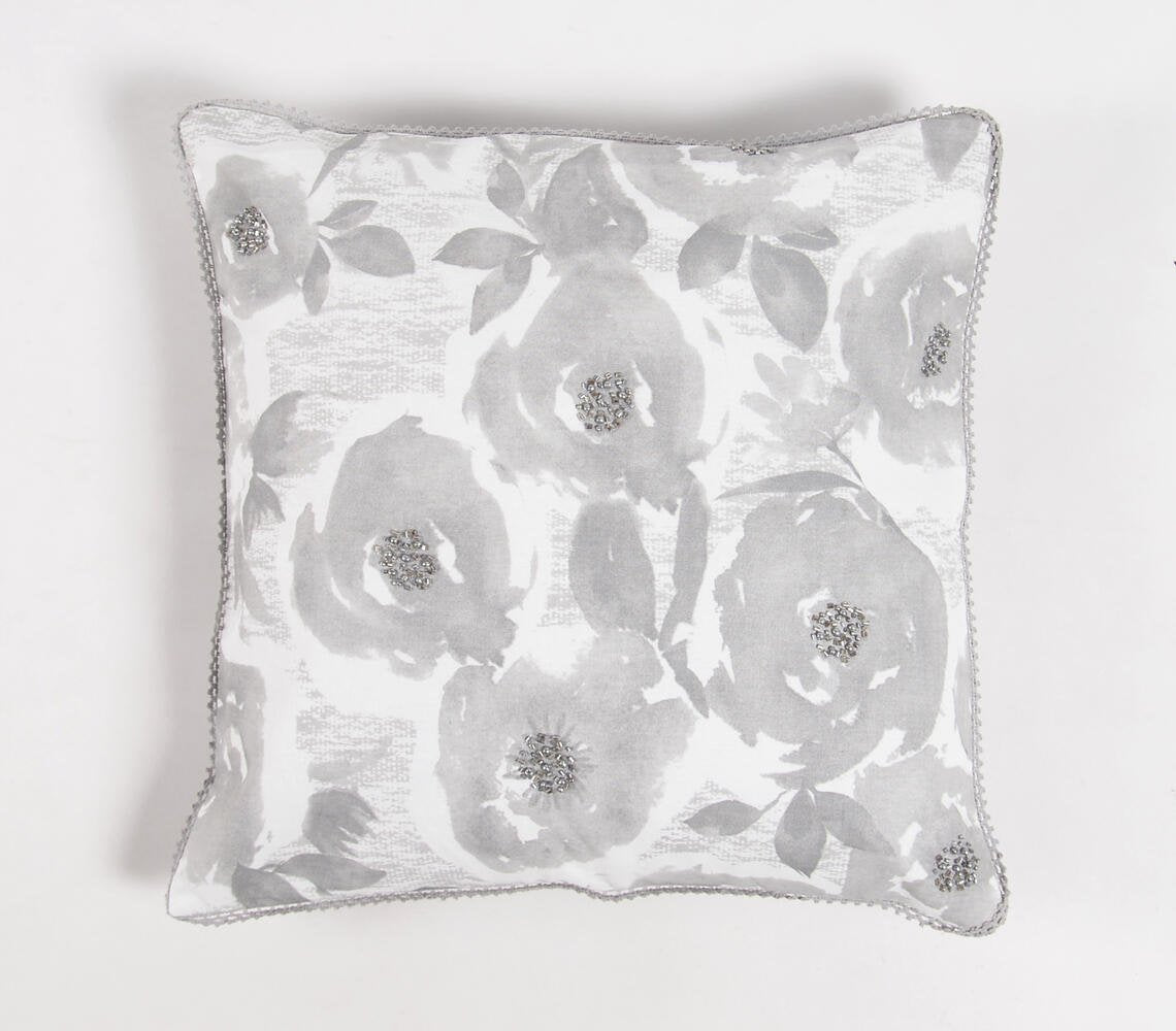 Greyscale Floral Cushion cover, 18 x 18 inches