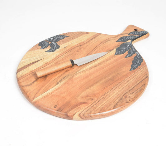 Acacia Wood Leaf Printed Cutting Board