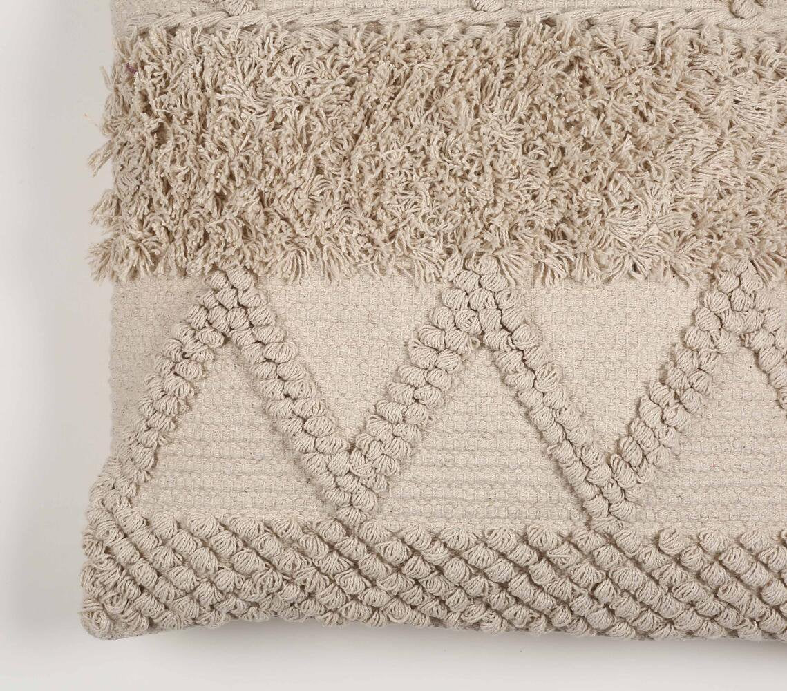 Handwoven & Tufted Cotton Off-White Cushion Cover